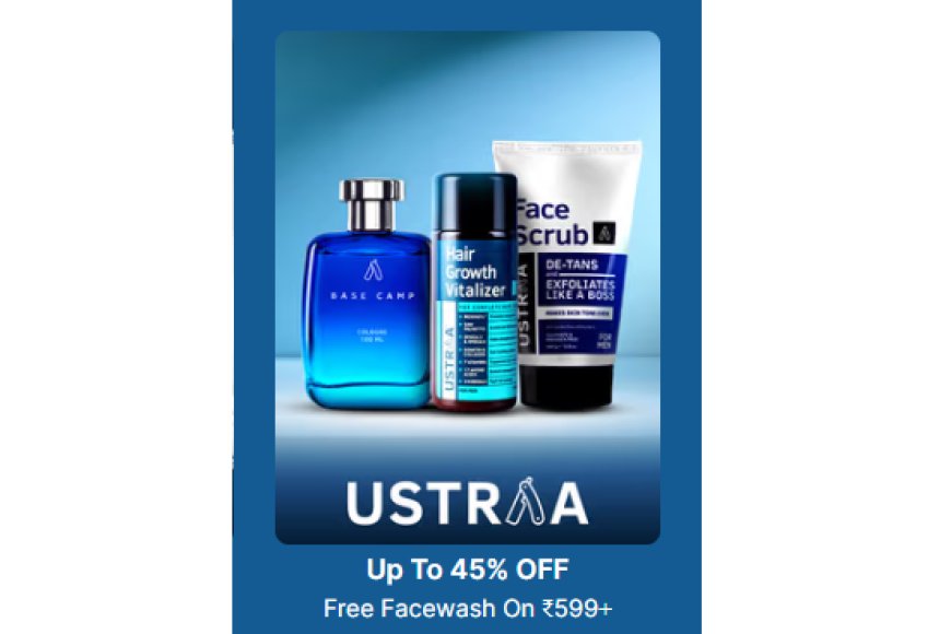 Up to 45% off + Free Facewash on Rs. 599+ on Ustraa products