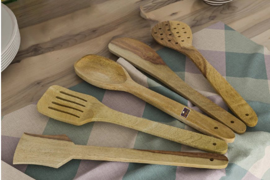 Ernesto Brown Sheesham Wood Cooking Spatula (Set of 5) At just Rs. 109 [MRP 499]