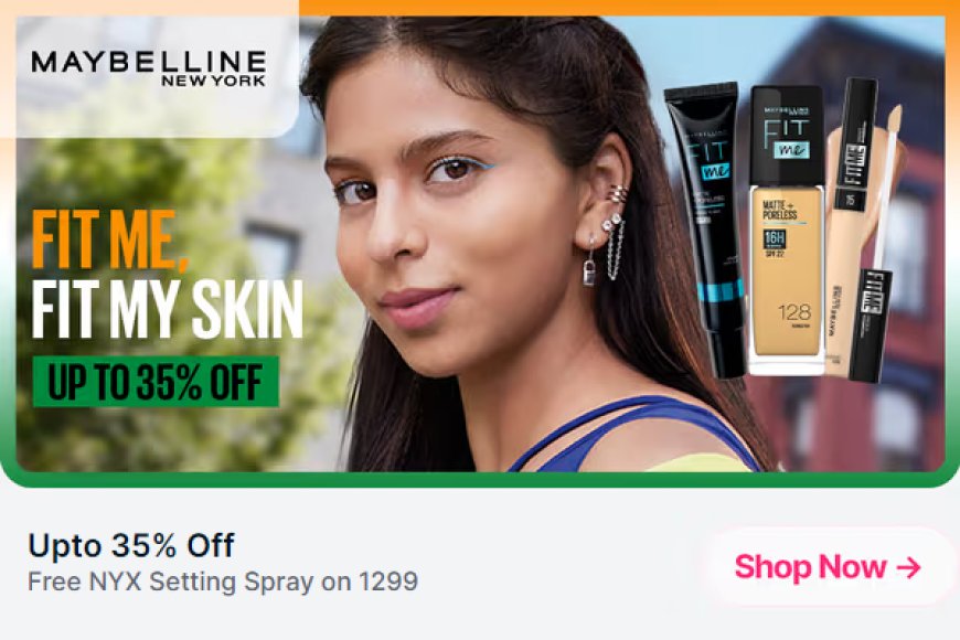 Up to 35% off + Free NYX Setting Spray on Rs. 1299 on Maybelline products