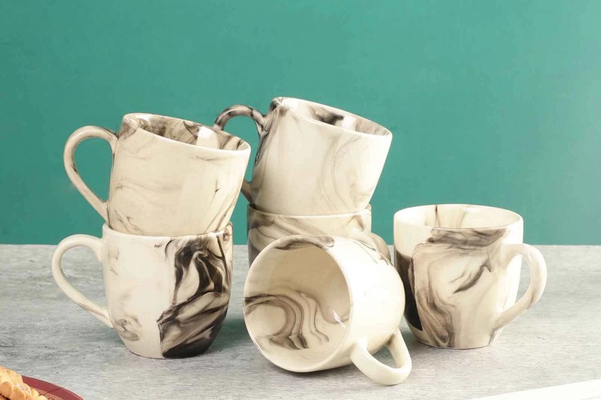 White Italian Printed 200 ml Ceramic Coffee Mug (Set of 6) At just Rs. 379 [MRP 699]