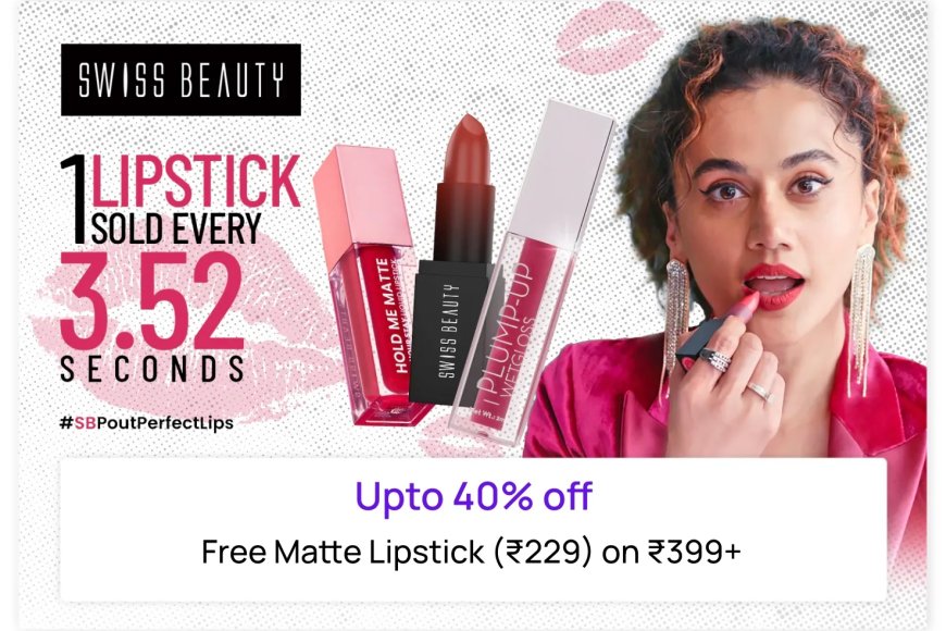 Up to 40% off + Free Lipstick on Rs. 399+ on Swiss Beauty products