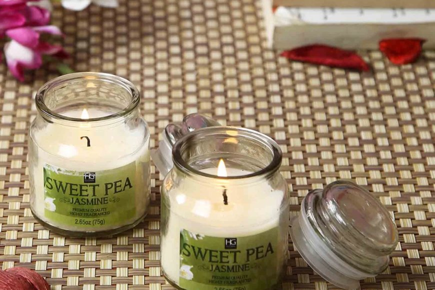 Sweet Pea White Wax Scented Jar Candles (Pack of 2) At just Rs. 159 [MRP 639]