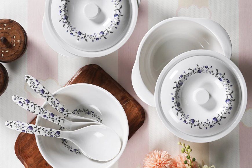 White &amp; Blue Floral Melamine 3Pcs Serving Dishes At just Rs. 219 [MRP 999]