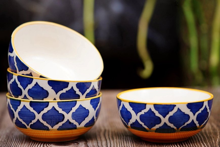 Umrao 200ml Yellow Ceramic Handcrafted Dinner Bowls (Set of 4) At just Rs. 249 [MRP 985]