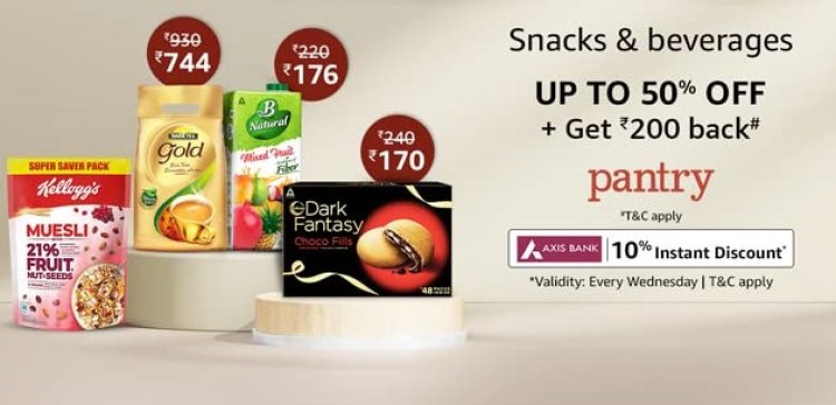 Up to 50% off + Get Rs. 200 back on Amazon Pantry