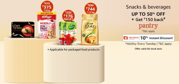 Up to 50% off + Get Rs. 150 back on Amazon Pantry