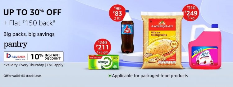 Up to 30% off + Flat Rs. 150 back on Amazon Pantry