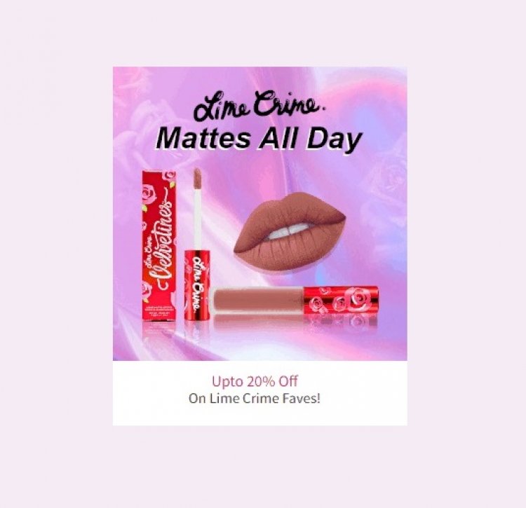 Up to 20% off on Lime Crime products