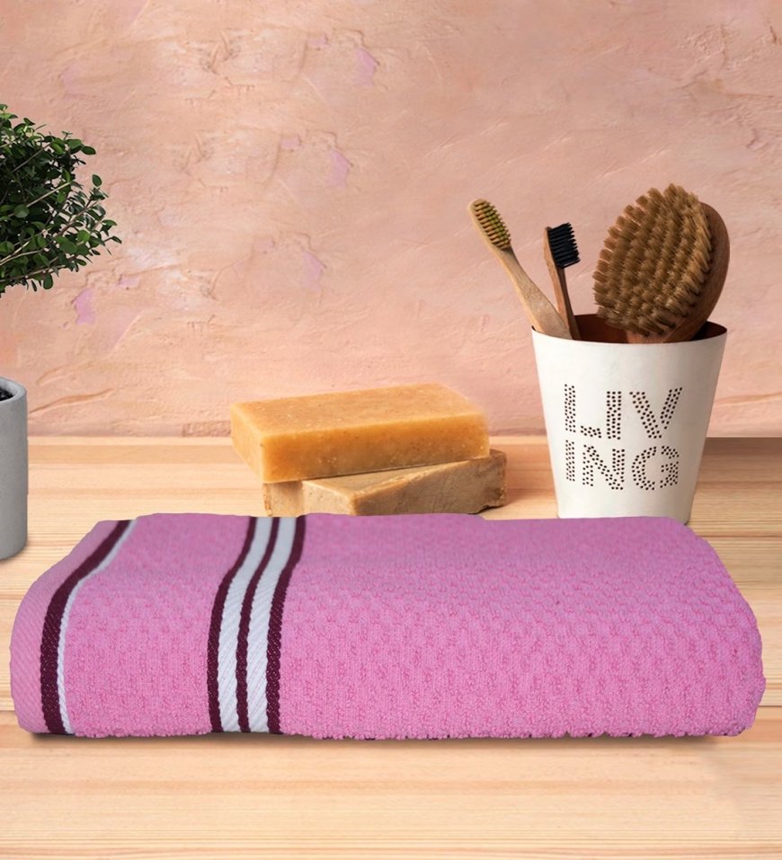 Pink 100% Cotton Patterned 400 GSM Bath Towel At just Rs. 189 [MRP 499]