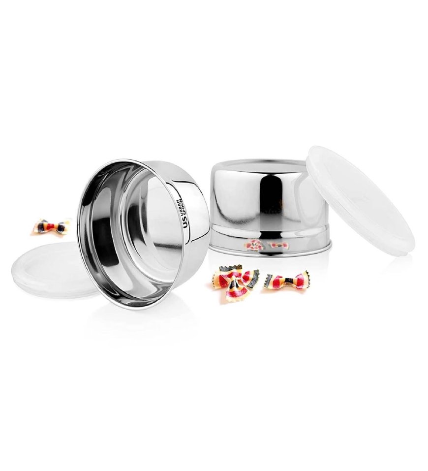 Silver Stainless Steel Airtight Cookies Canister with Lid (Set of 2) At just Rs. 199 [MRP 699]