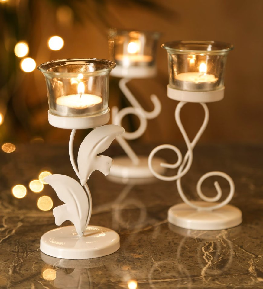 White Iron Candle Holder (Set of 3) At just Rs. 149 [MRP 499]