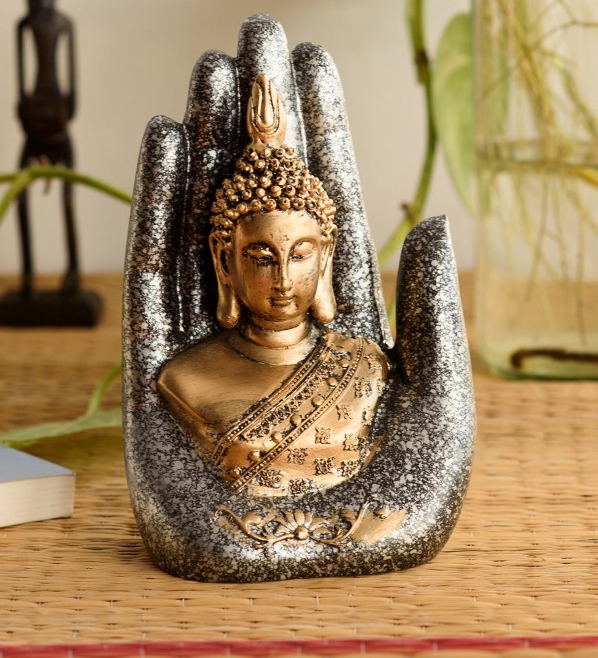 Golden Silver Handcrafted Polyresin Buddha Palm At just Rs. 129 [MRP 649]