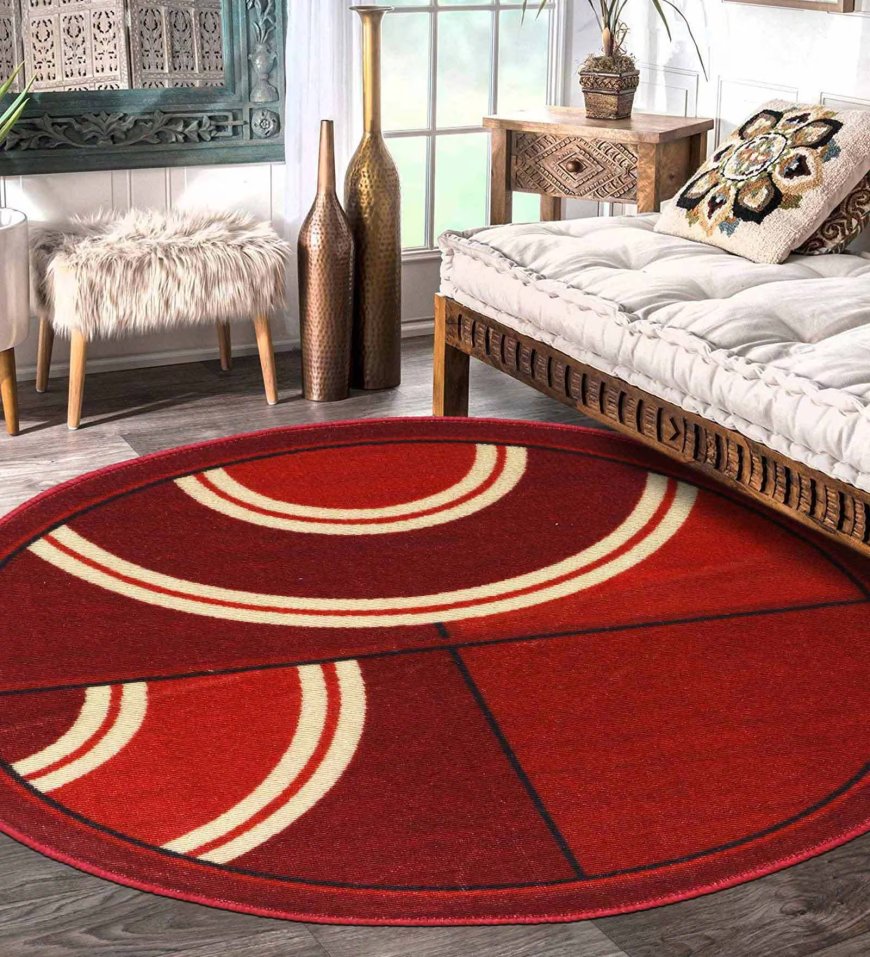 Red Abstract Polypropylene 3 x 3 ft Hand Woven Round Carpet At just Rs. 199 [MRP 799]