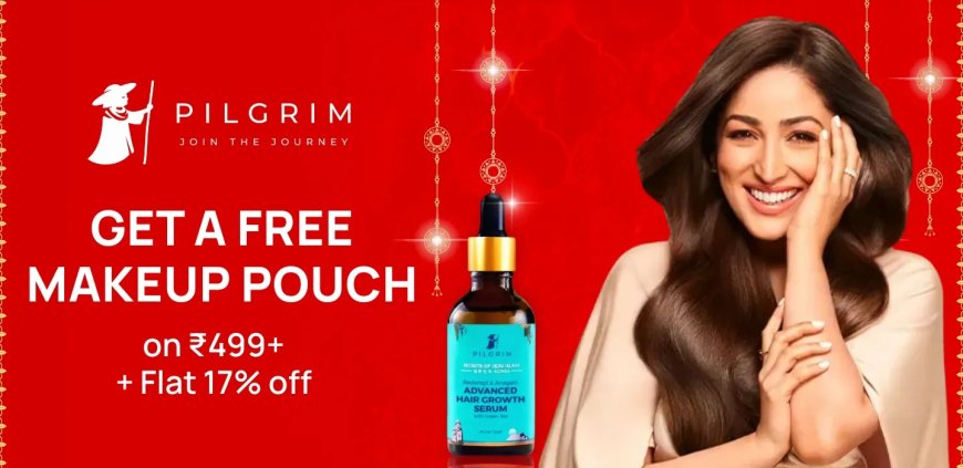 Flat 17% off + Free Makeup Pouch on Rs. 499+ on Pilgrim products