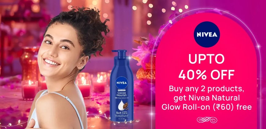 Up to 40% off + Free Glow Roll-on on Nivea products