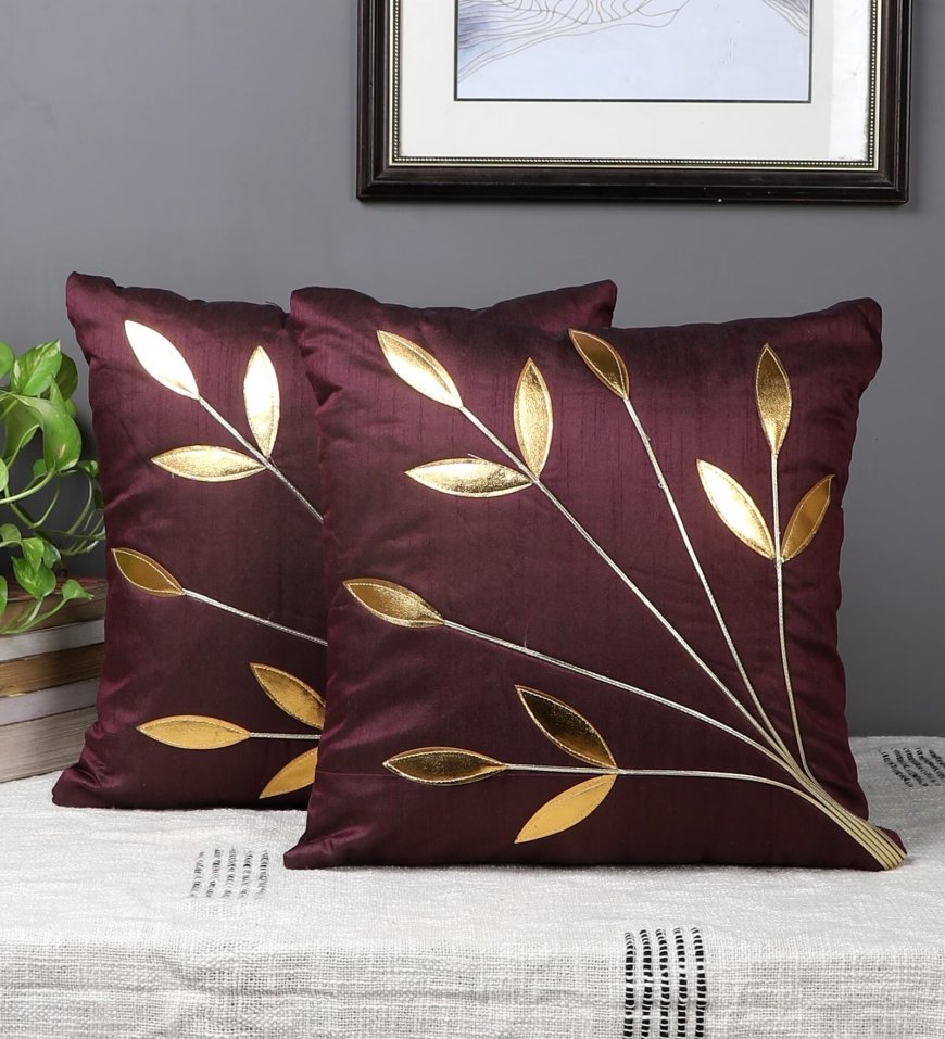 Purple Silk Floral 16x16 inch Cushion Covers (Pack of 2) At just Rs. 119 [MRP 449]