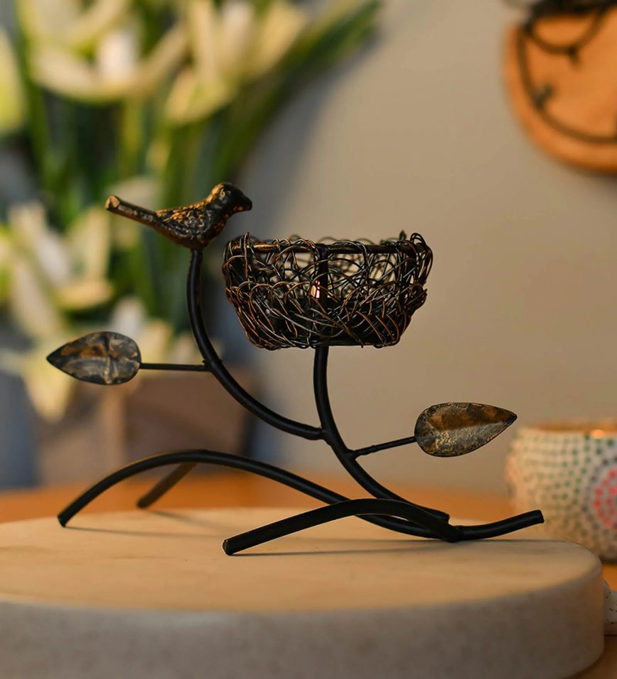 Black Metal Bird with Nest Table Tea Light Holder At just Rs. 159 [MRP 849]