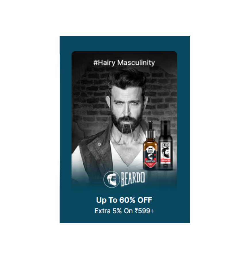 Up to 60% off + Extra 5% off on Rs. 599+ on Beardo products