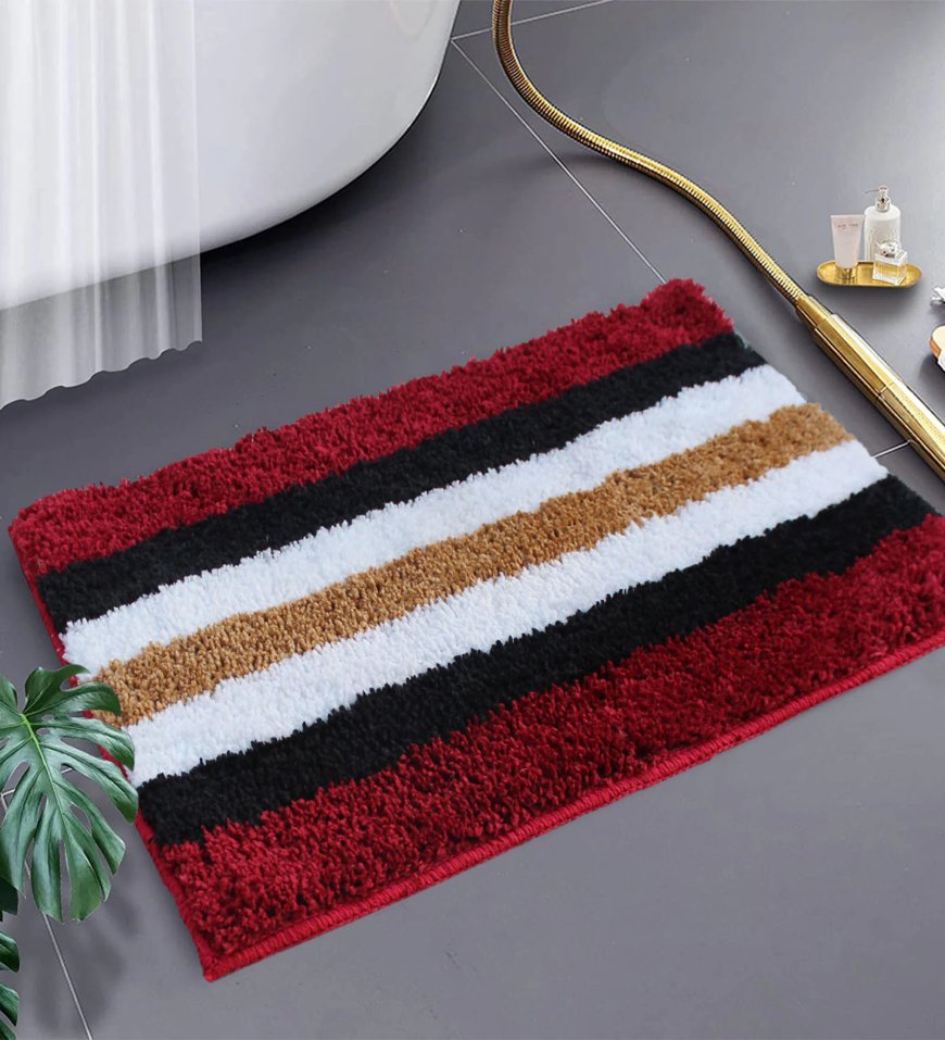 Maroon Striped Microfibre 23x15 Inch AntiSkid Bath Mat At just Rs. 119 [MRP 849]