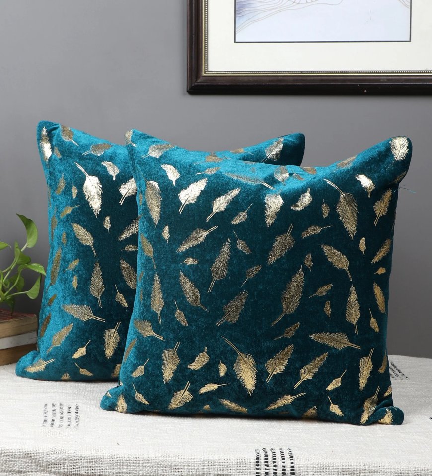 Blue Velvet Floral 16x16 inch Cushion Covers (Pack of 2) At just Rs. 119 [MRP 499]