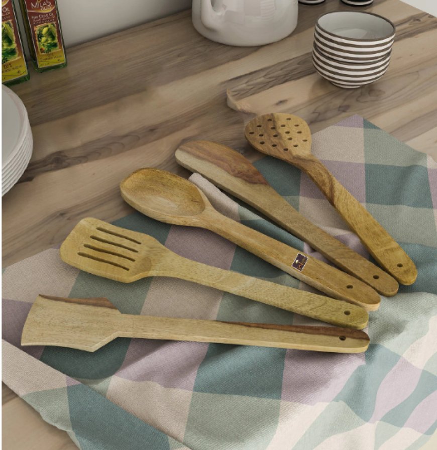 Ernesto Brown Sheesham Wood Cooking Spatula (Set of 5) At just Rs. 109 [MRP 499]