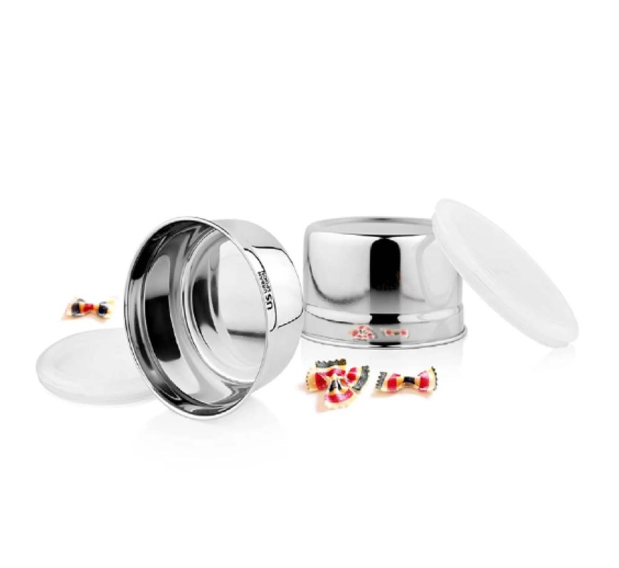 Silver Stainless Steel Airtight Cookies Canister With Lid (Set of 2) At just Rs. 199 [MRP 749]