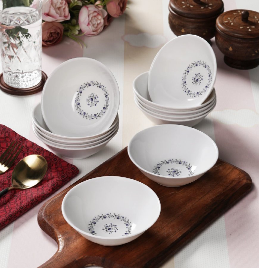 White Floral Print Melamine 12 Pcs Serving Bowl At just Rs. 239 [MRP 799]