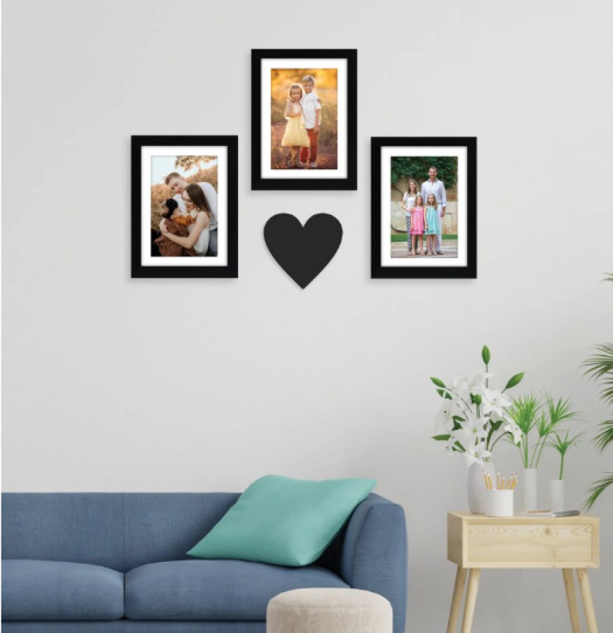 Black Engineered Wood Collage Photo Frames with Heart Plaque (Set of 3) At just Rs. 239 [MRP 999]