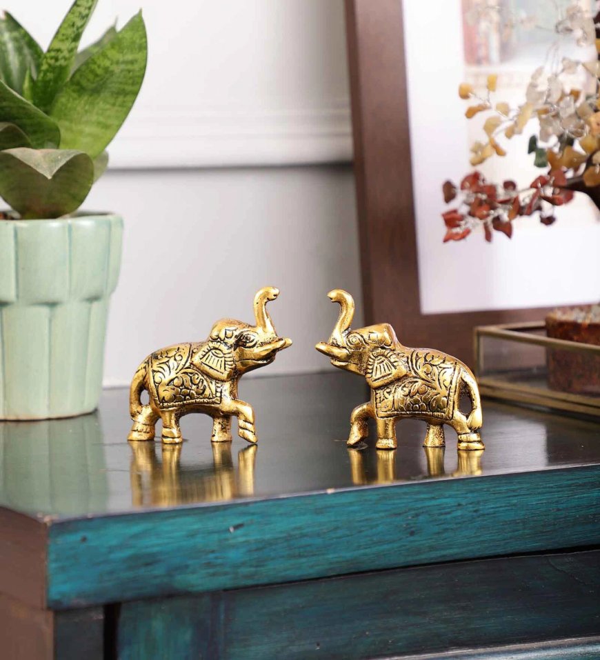 Elephant Gold Aluminium Figurine (Set of 2) At just Rs. 299 [MRP 799]