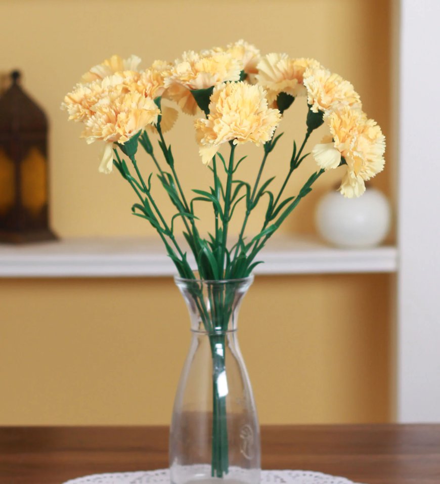 Yellow Polyester 10 Carnation Artificial Flowers At just Rs. 199 [MRP 425]