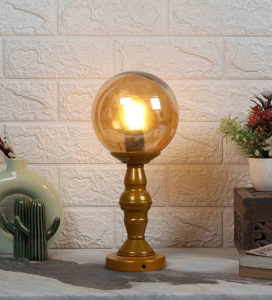 3D Amber & Gold Glass & Metal Table Lamp At just Rs. 389 [MRP 999]