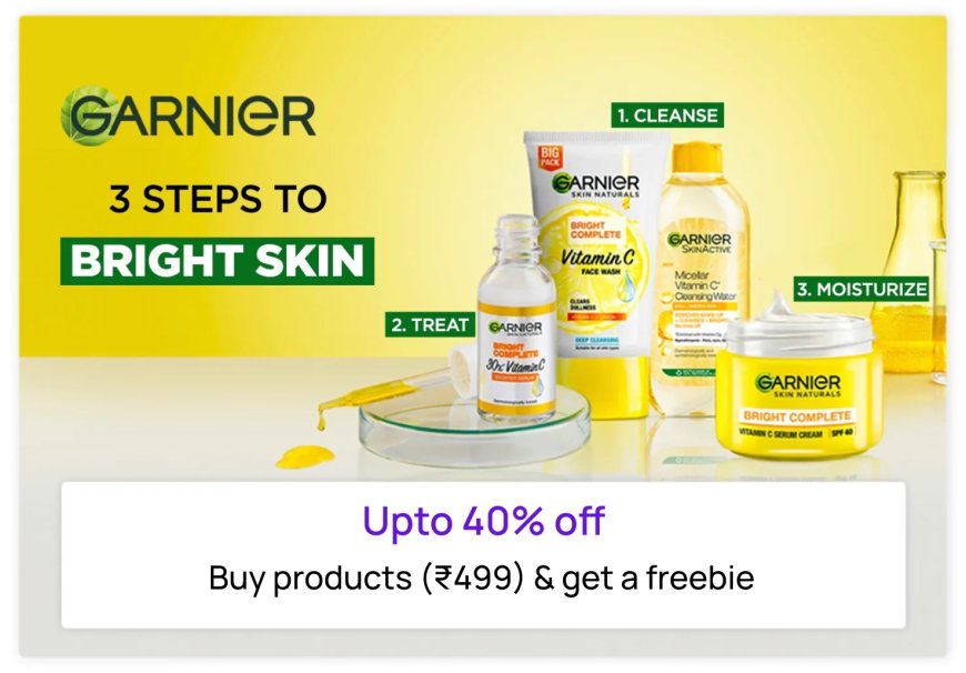 Up to 40% off + Get Freebie on Rs. 499 on Garnier products