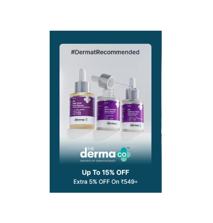 Up to 15% off + Extra 5% off on Rs. 549+ on The Derma Co. products