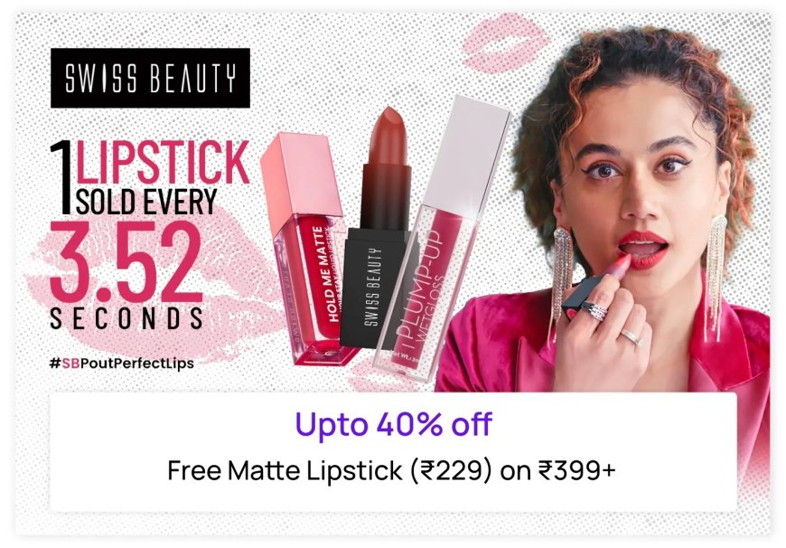 Up to 40% off + Free Lipstick on Rs. 399+ on Swiss Beauty products