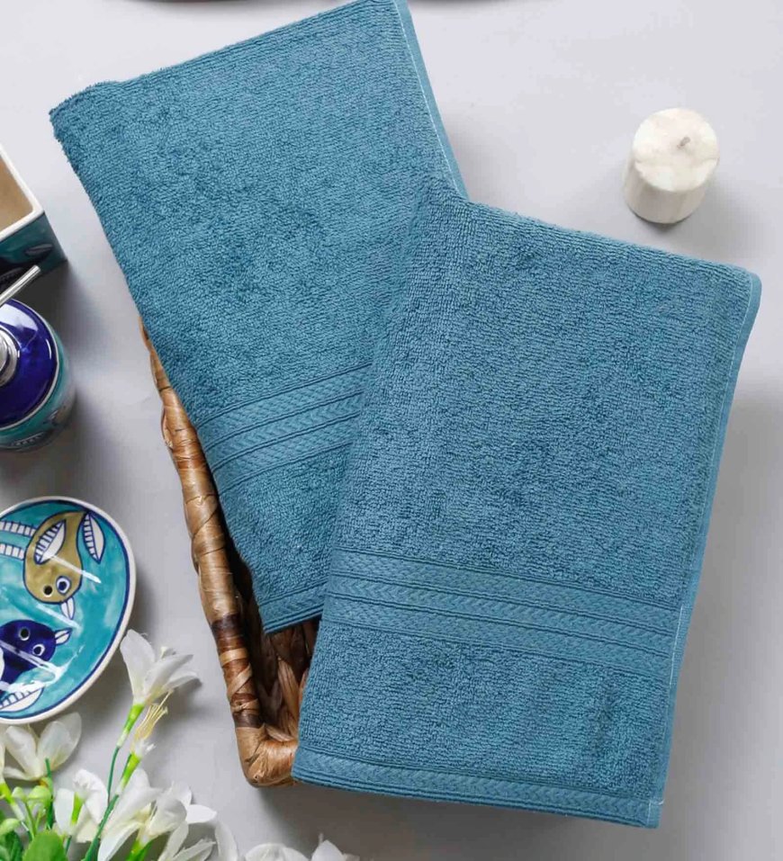 Turquoise Solid 450 GSM Cotton Hand Towels (Set of 2) At just Rs. 169 [MRP 499]