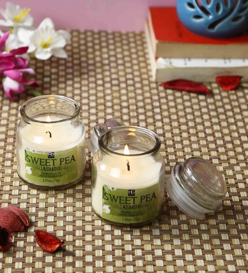 Sweet Pea White Wax Scented Jar Candles (Pack of 2) At just Rs. 159 [MRP 639]