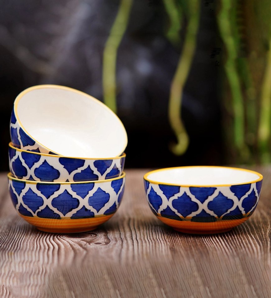 Umrao 200ml Yellow Ceramic Handcrafted Dinner Bowls (Set of 4) At just Rs. 249 [MRP 985]