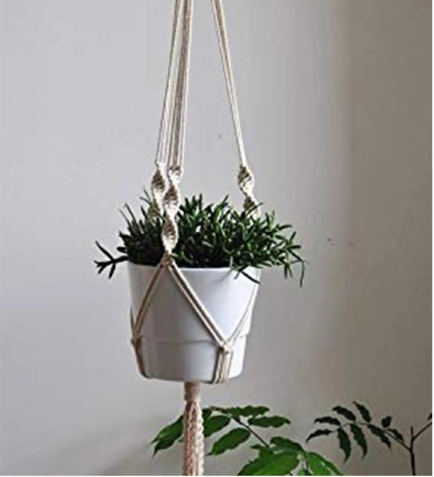 Off White Macrame Boho Hanging Planter At just Rs. 99 [MRP 499]