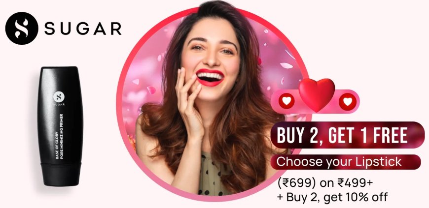 Buy 2 Get 1 Free + Choose Lipstick on Rs. 499+ on Sugar Cosmetics