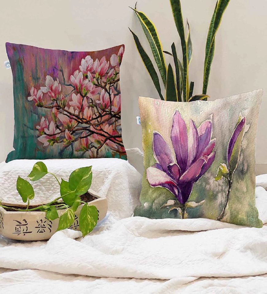 Purple Jute Floral 16x16 inch Cushion Covers (Pack of 2) At just Rs. 129 [MRP 999]