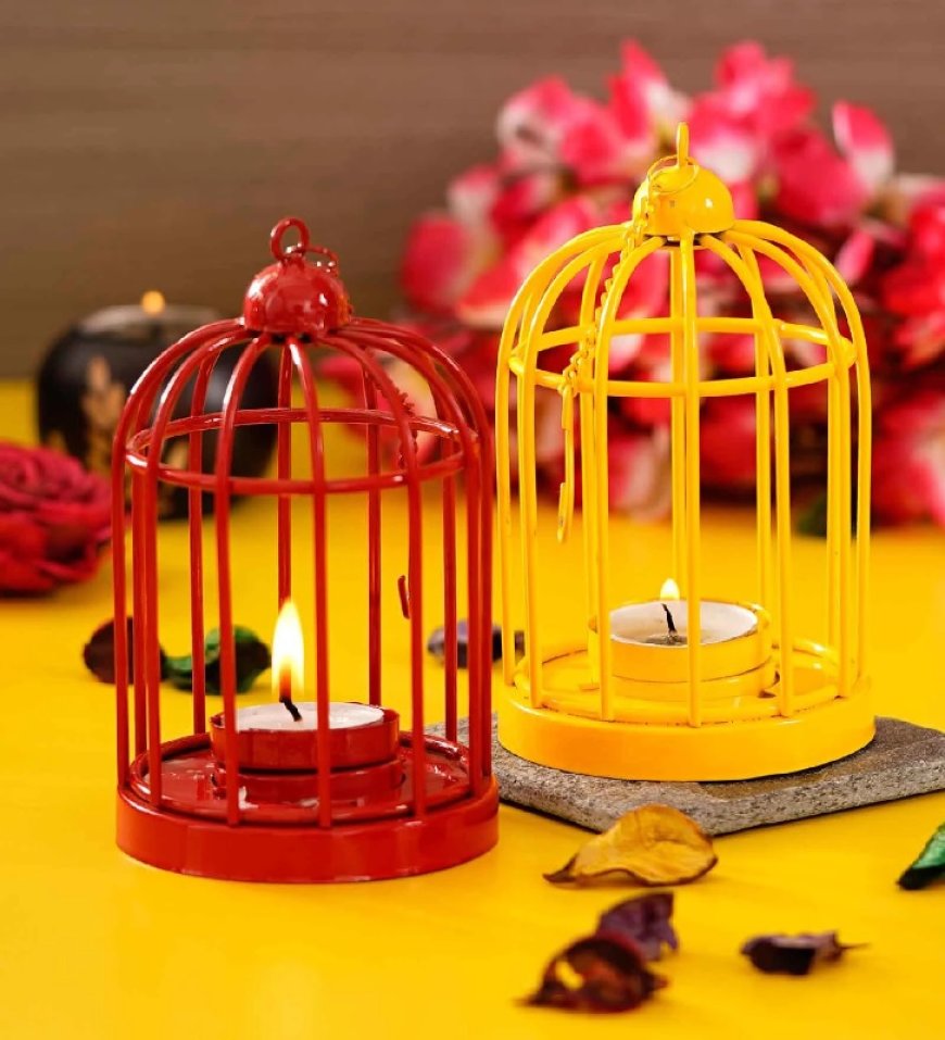 Cage Yellow Iron Hanging Tea Light Holder (Set of 2) At just Rs. 189 [MRP 799]