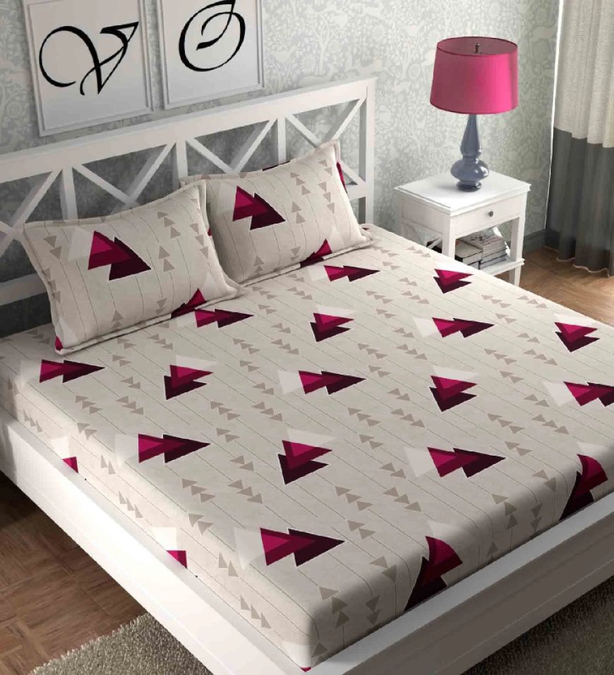 White Geometric 180 TC Microfiber Queen Sized Bed Sheets At just Rs. 10 [MRP 599]