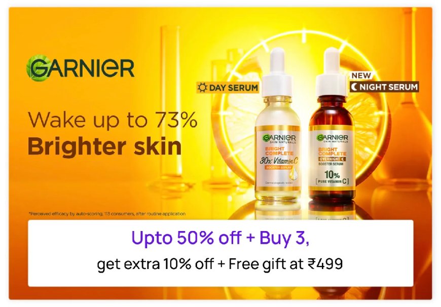 Up to 50% off + Free Gift on Rs. 499 on Garnier products