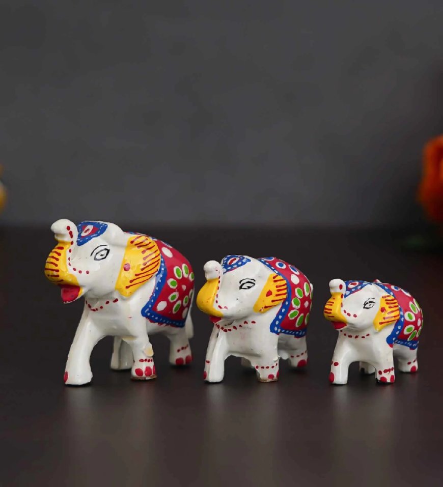 White Elephant Papier Mache and Plastic Figurine (Set of 3) At just Rs. 119 [MRP 499]