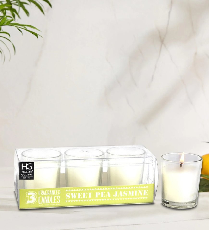 Sweet Pea Jasmine Aroma White Wax Scented Candles (Set Of 3) At just Rs. 99 [MRP 349]