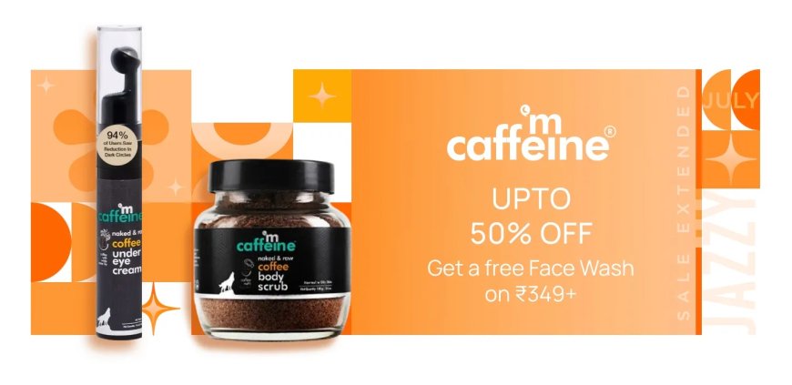 Up to 50% off + Free Face Wash on Rs. 349+ on mCaffeine products