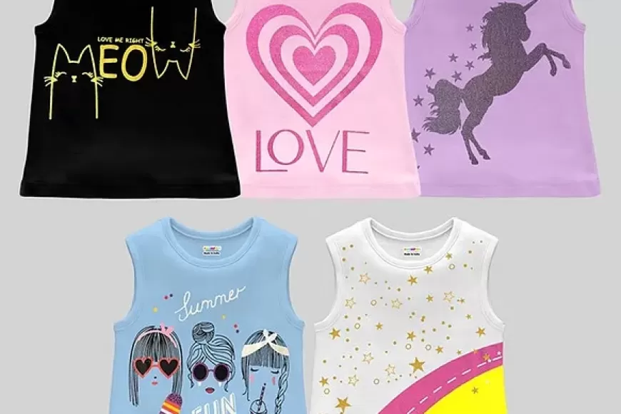 KUCHIPOO Pack Of 5 Sleeveless Unicorn &amp; Rainbow Printed Tees at just Rs. 741 [MRP 1899]