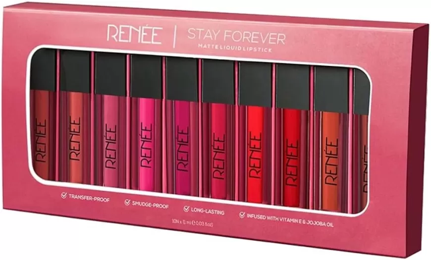 RENEE Stay Forever Matte Lipstick Combo - Long-Lasting, Pack of 10 at just Rs. 598 [MRP 750]