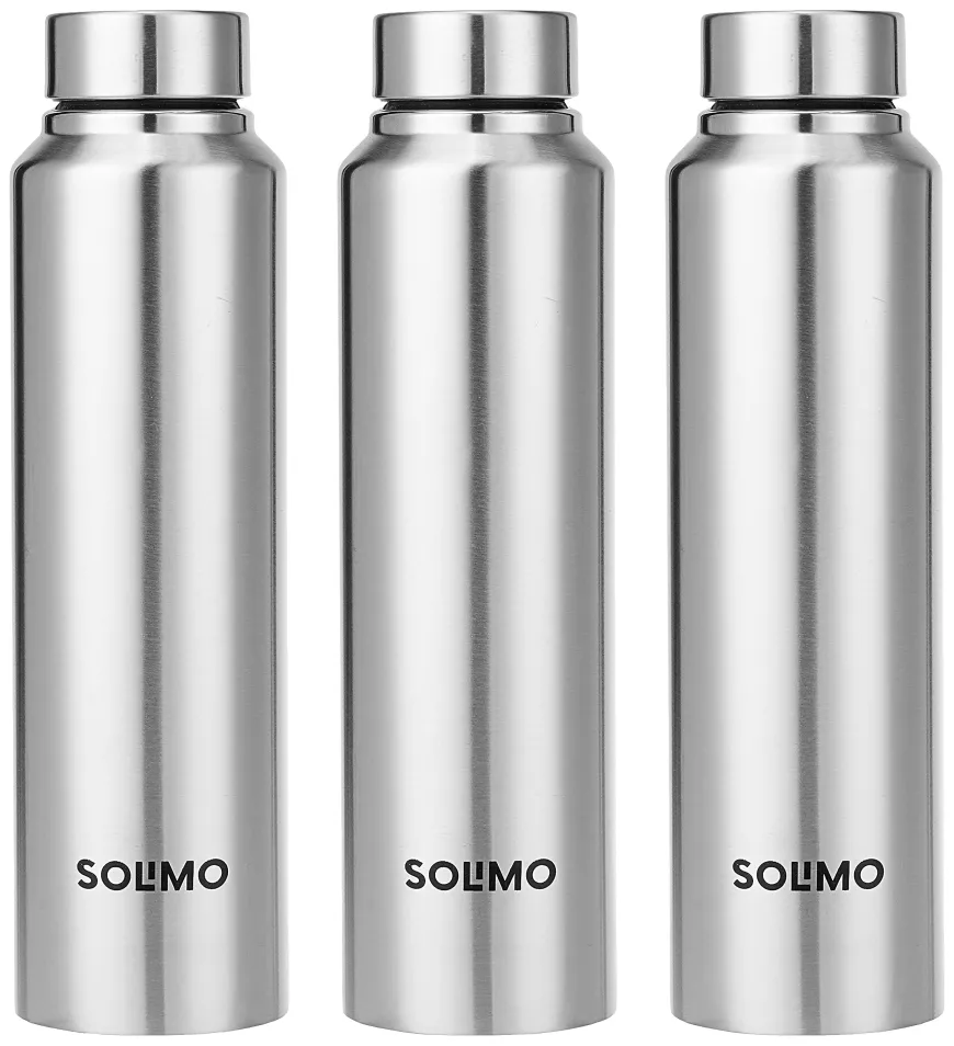 Amazon Brand - Solimo Slim Stainless Steel Water Bottle, Set of 3, 1 liter Each at just Rs. 499 [MRP 999]