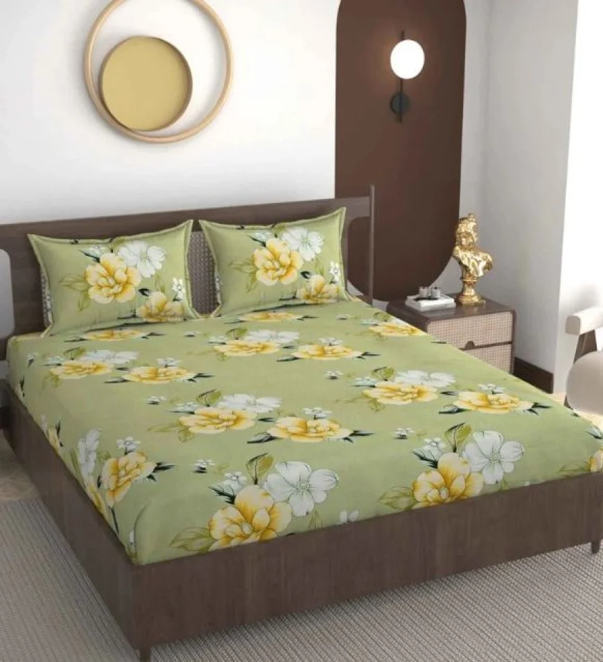 Green Floral Glace Cotton Queen Bed Sheet Set at ₹269 – 240 TC | Pepperfry Offer
